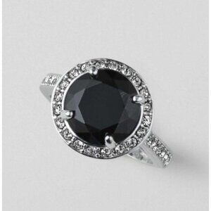 Avon Studio 1886 Black Round CZ Halo Cocktail Ring-Size 6-New In Box